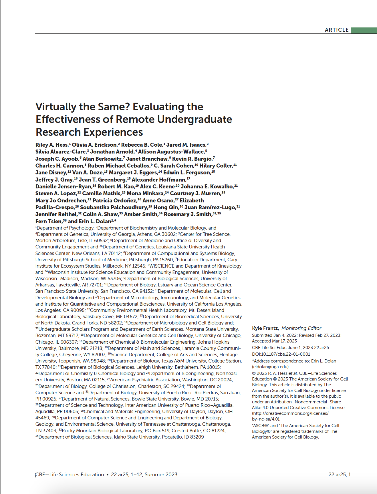 Virtually the Same? Evaluating the
												Effectiveness of Remote Undergraduate
												Research Experiences